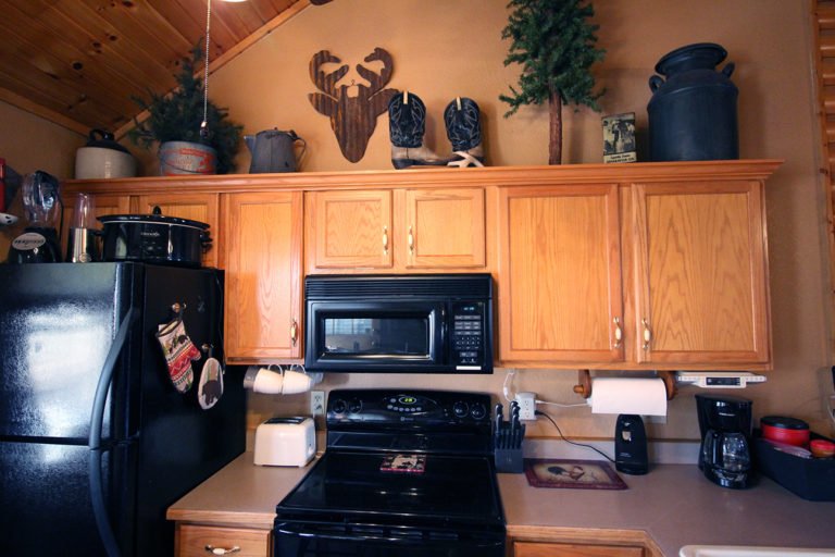 Kitchen View Close Up Old West Log Cabin